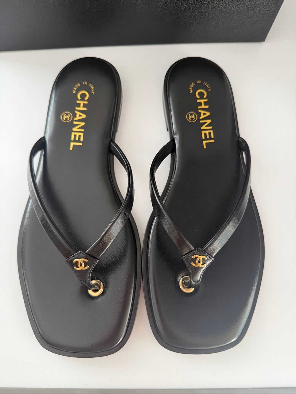 CHANEL Black CC Thongs